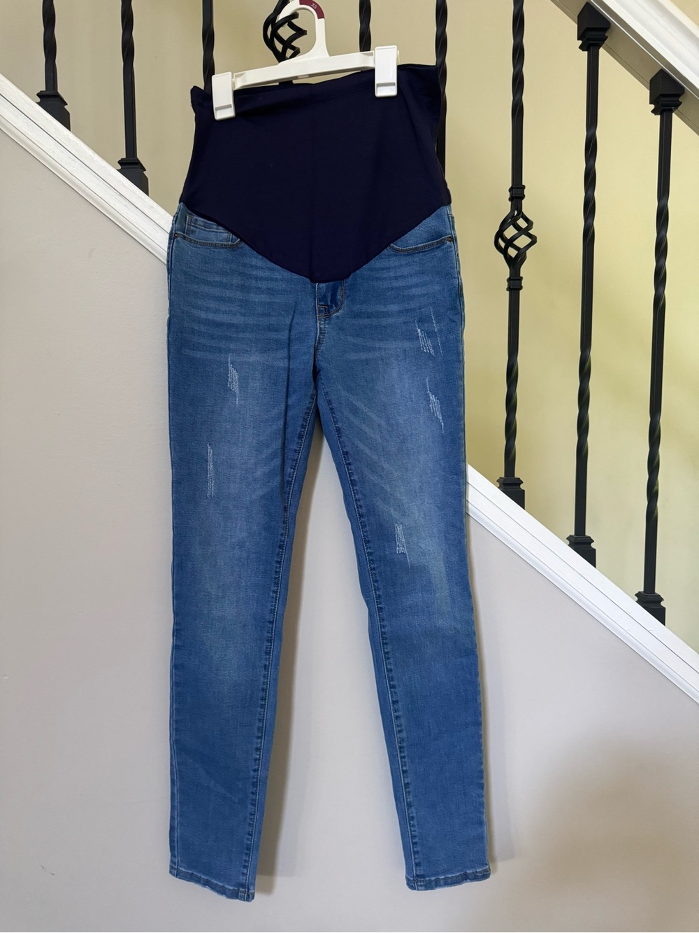 Maternity Skinny Jeans with Black Support Panel - Medium Blue